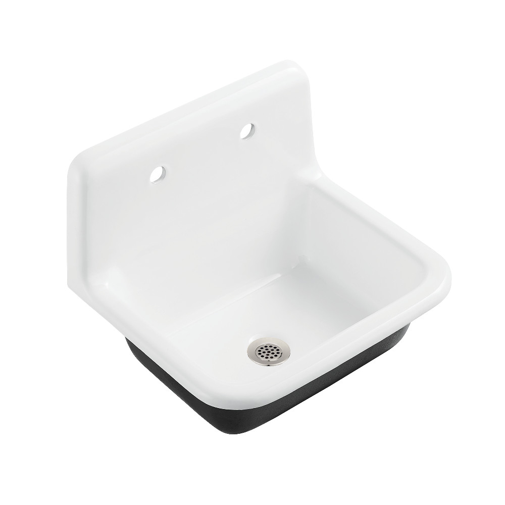 Picture of Kingston Brass KGCLWS221878 Petra Galley 22 in. Cast Iron Single Bowl Wall Mount Utility Sink with Drain - White & Brushed Nickel