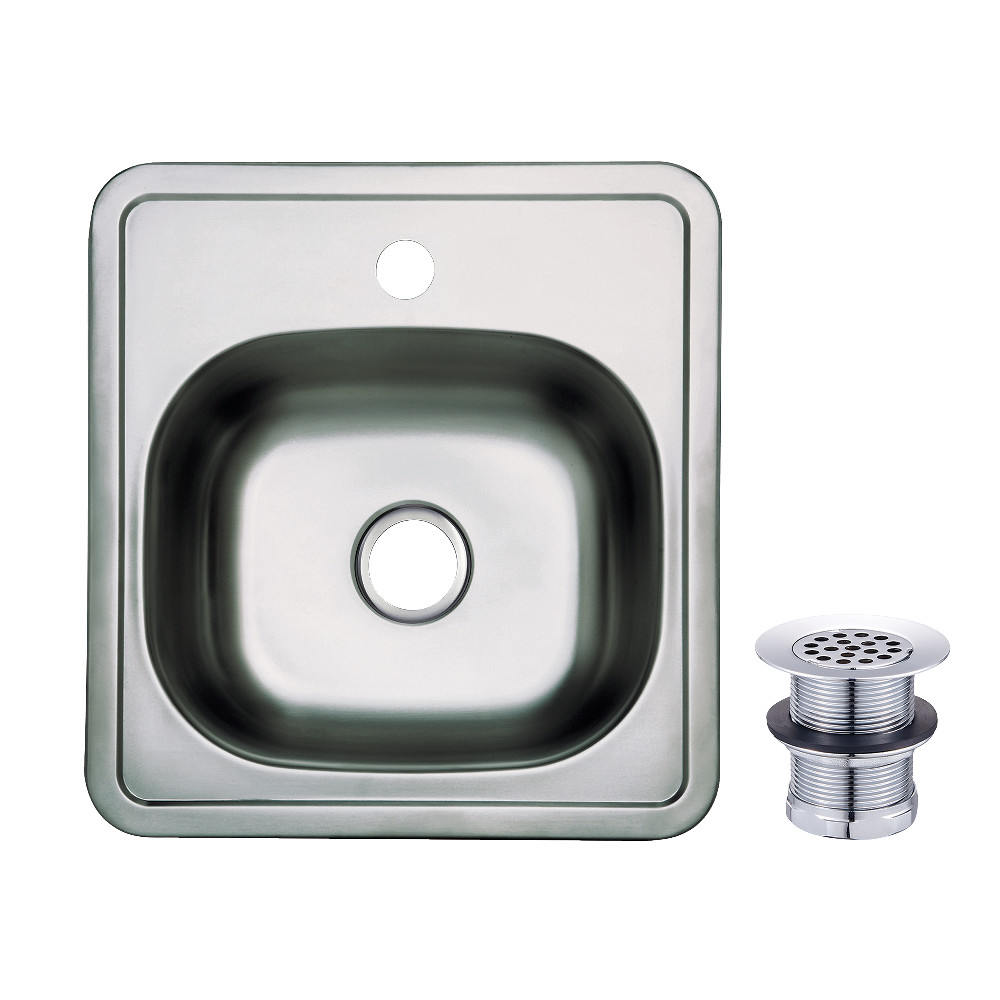 Picture of Kingston Brass KGKTS151511 15 in. Stainless Steel Self-Rimming Single Bowl Drop-In Bar Prep Sink with Strainer - Stainless Steel & Polished Chrome
