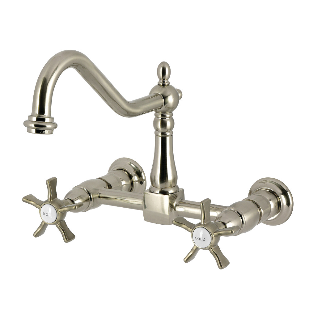 Picture of Kingston Brass KS1248NX Hamilton Double-Handle Wall-Mount Bridge Kitchen Faucet - Brushed Nickel