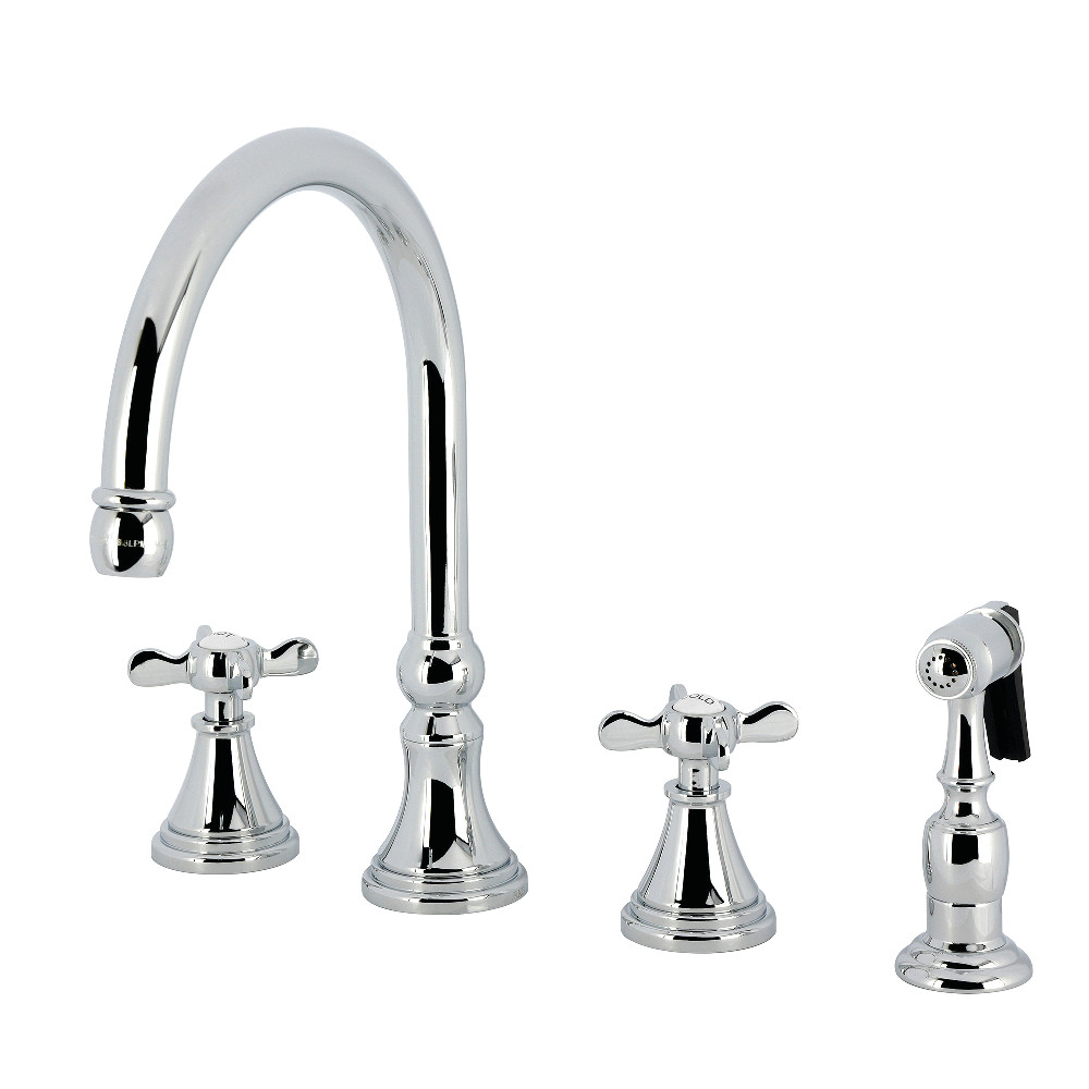 Picture of Kingston Brass KS2791BEXBS Essex Double-Handle Widespread Kitchen Faucet with Brass Sprayer - Polished Chrome