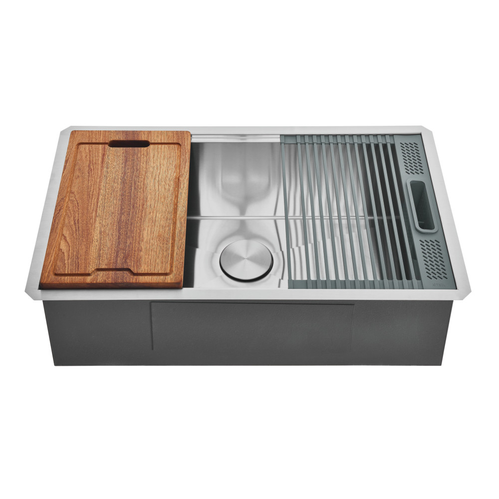 Picture of Kingston Brass GKUS321910 Uptowne 32 in. Stainless Steel Single Bowl Undermount Kitchen Sink with Kitchen Accessory Set - Brushed - 6 Piece