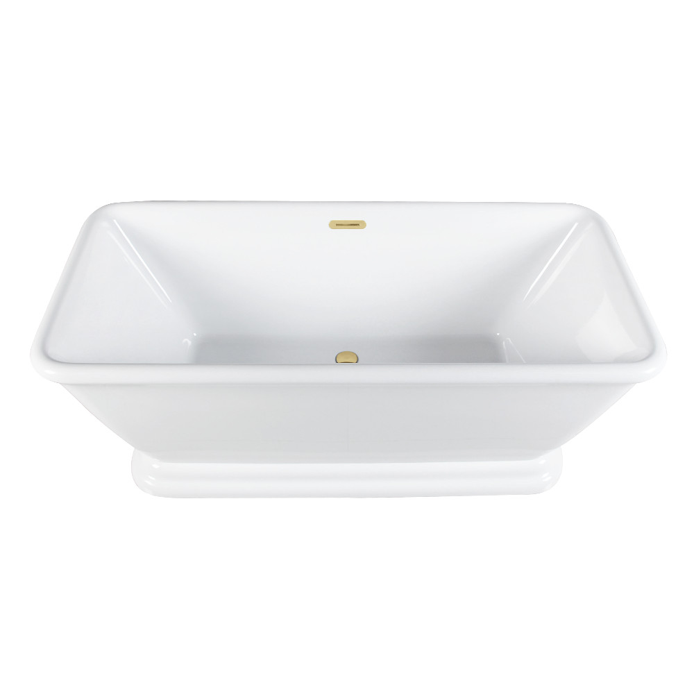VTSQ663124C422 66 in. Acrylic Oval Rectangular Double Ended Pedestal Tub with Drain - Glossy White & Polished Brass
