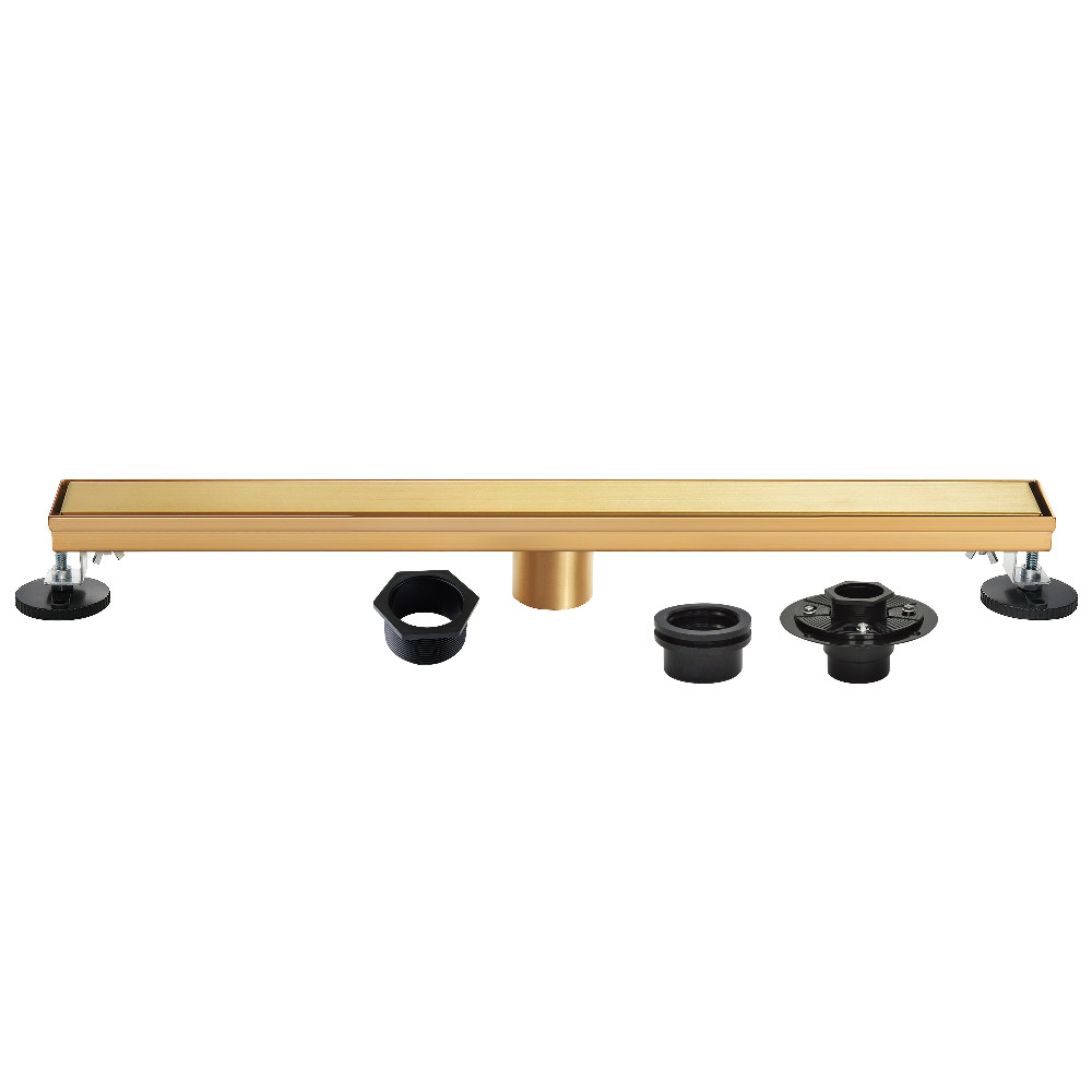 BSFK4827 48 in. Stainless Steel Linear Shower Drain with Tile Insert, Flat Grate, Base Flange & Hair Strainer - Brushed Brass