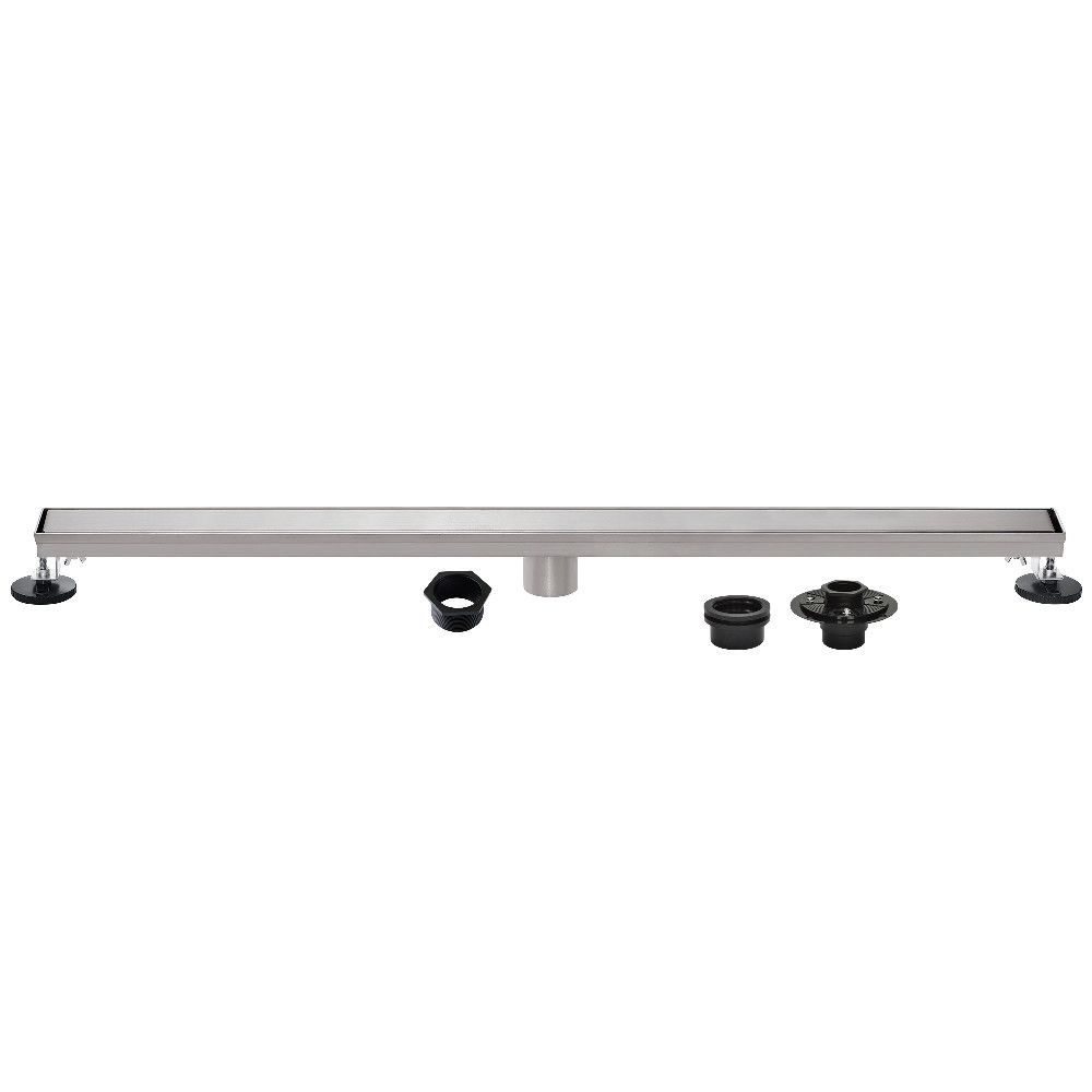 BSFK7228 72 in. Stainless Steel Linear Shower Drain with Tile Insert, Flat Grate, Base Flange & Hair Strainer - Brushed Nickel