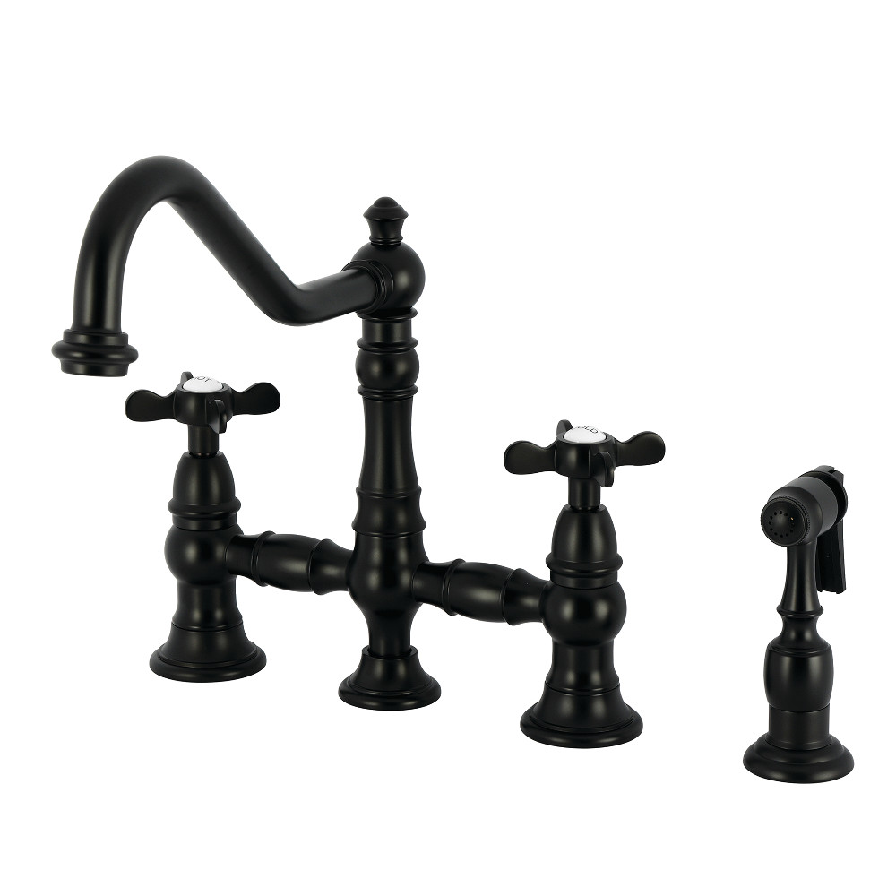 Picture of Kingston Brass KS3270BEXBS Essex Bridge Kitchen Faucet with Brass Side Sprayer - Matte Black
