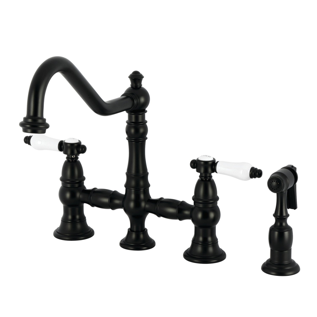 Picture of Kingston Brass KS3270BPLBS 8 x 9.437 x 11.166 in. Bel-Air Bridge Kitchen Faucet with Brass Side Sprayer, Matte Black