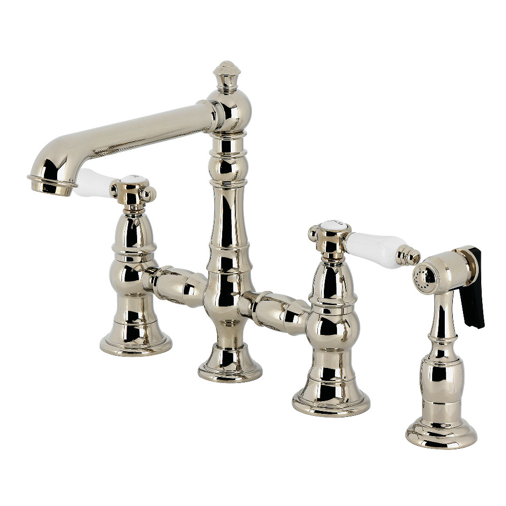 Picture of Kingston Brass KS7276BPLBS Bel-Air Bridge Kitchen Faucet with Brass Side Sprayer - Polished Nickel