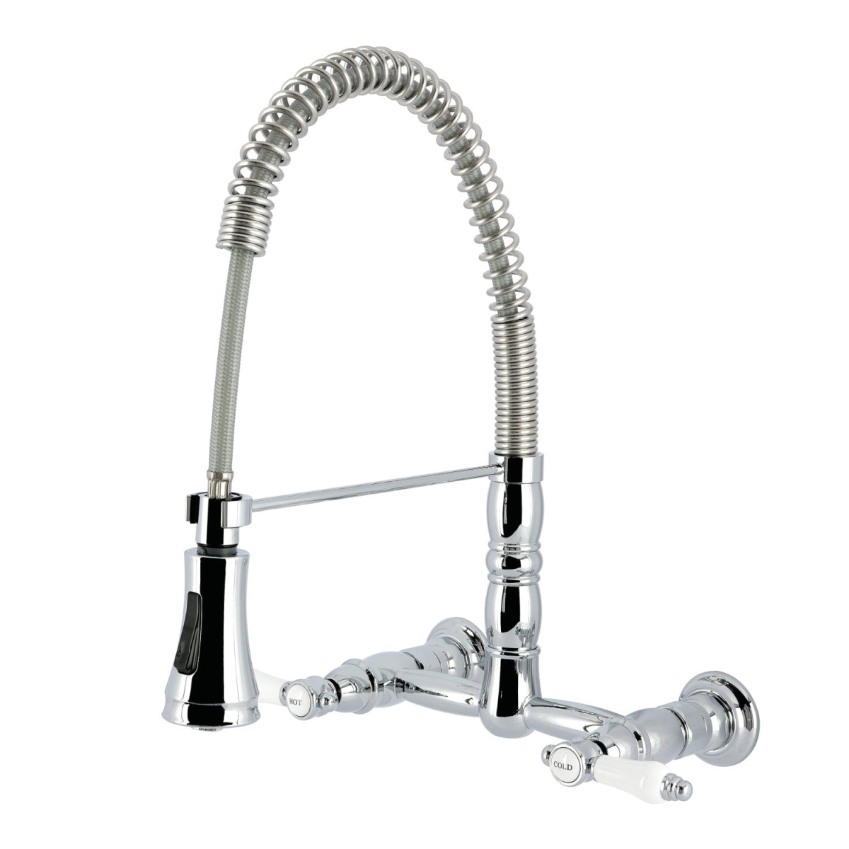 Picture of Kingston Brass GS1241BPL 14.13 x 13.13 x 15.94 in. Bel-Air Double-Handle Wall-Mount Pre-Rinse Bridge Kitchen Faucet, Polished Chrome