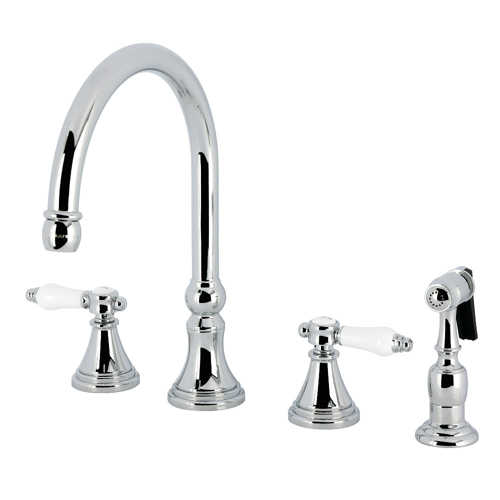 Picture of Kingston Brass KS2791BPLBS Bel-Air Double-Handle Widespread Kitchen Faucet with Brass Sprayer - Polished Chrome