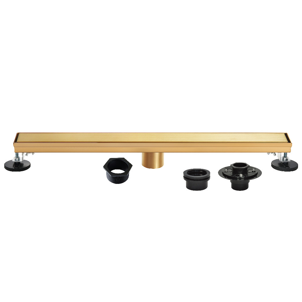 BSFK3227 32 in. Stainless Steel Linear Shower Drain with Tile Insert, Flat Grate, Base Flange & Hair Strainer - Brushed Brass