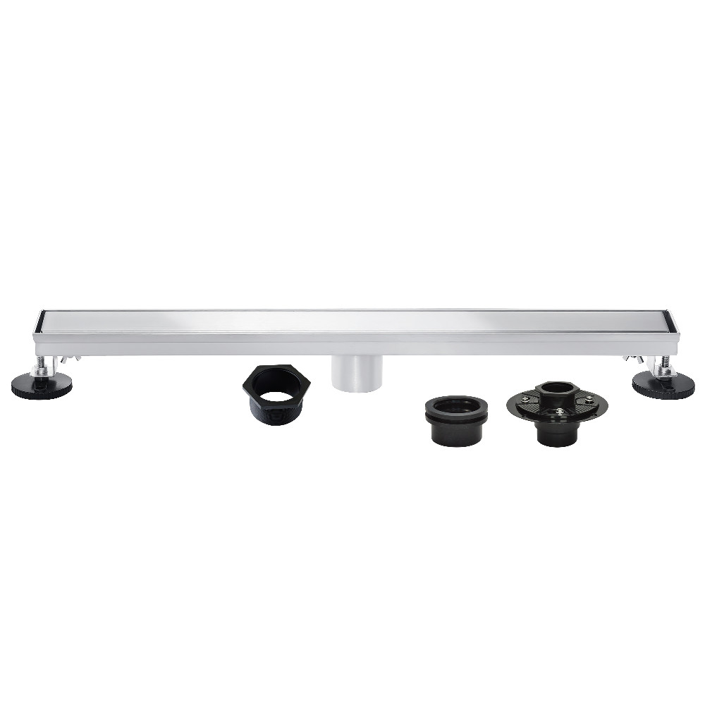 BSFK4821 48 in. Stainless Steel Linear Shower Drain with Tile Insert, Flat Grate, Base Flange & Hair Strainer - Polished Chrome