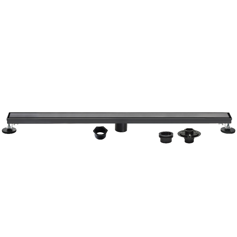 BSFK6020 60 in. Stainless Steel Linear Shower Drain with Tile Insert, Flat Grate, Base Flange & Hair Strainer - Matte Black