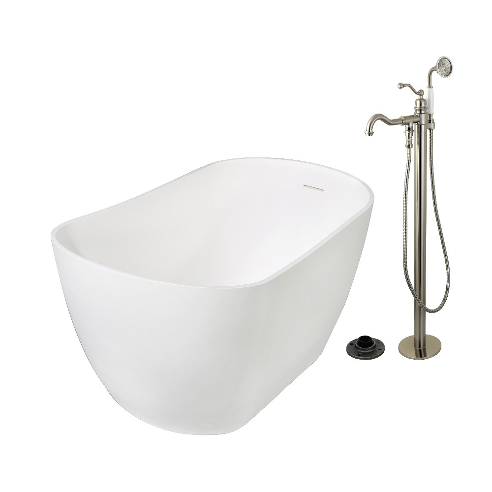 KRTSS5130138AL 51.53 x 28.37 x 24.81 in. Solid Surface Oval Single Slipper Freestanding Tub with Faucet Combo & Drain - Brushed Nickel