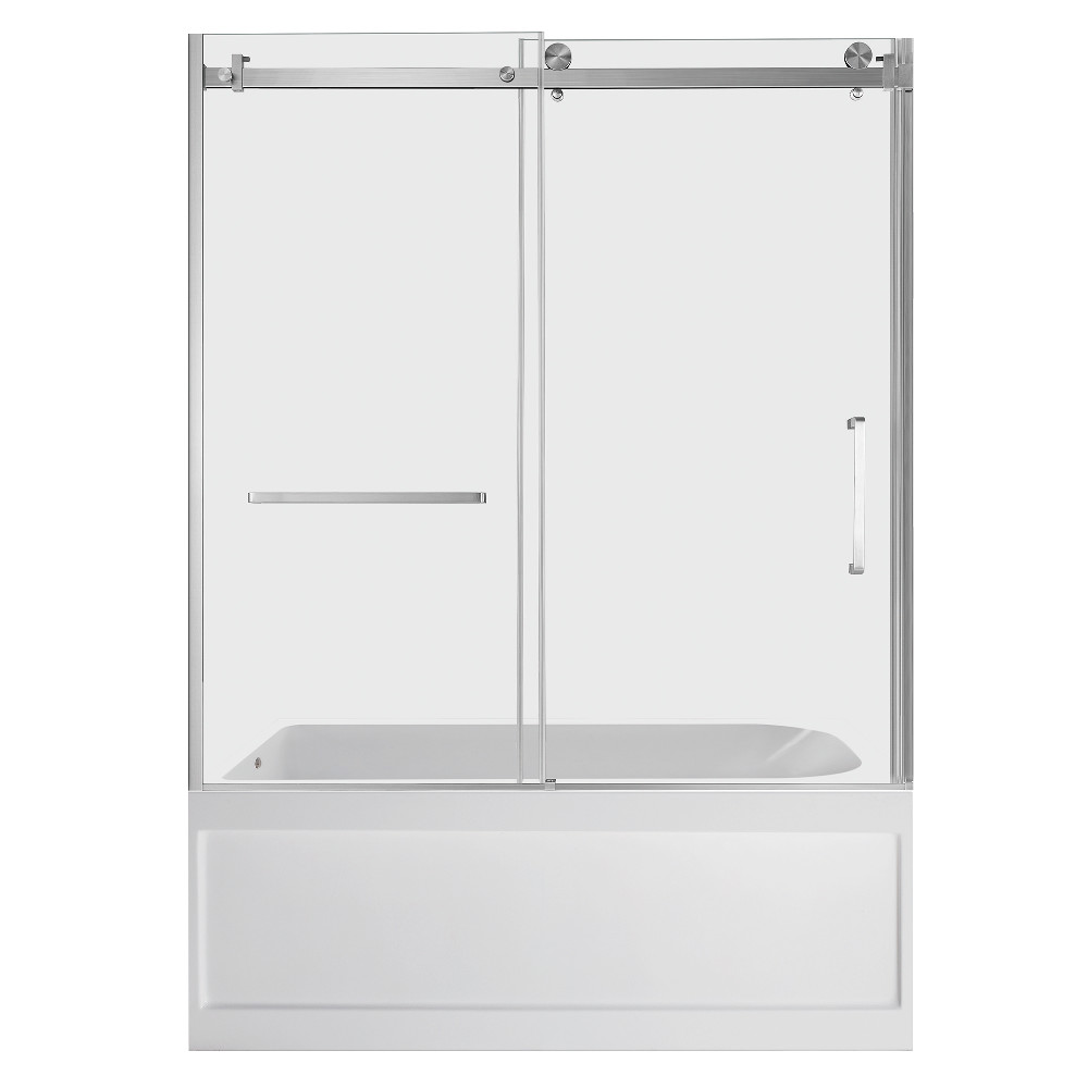 KVTAP6032L21A8 Acrylic Rectangular 3-Wall Anti-Skid Alcove Tub Combo with Tub Door - Brushed Nickel & White