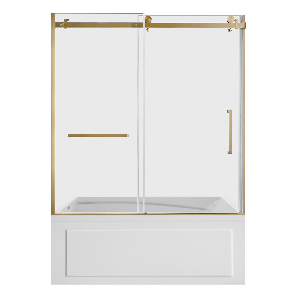 KVTAM6032L22B7 60 x 32 x 81.25 in. Acrylic Rectangular 3-Wall Anti-Skid Alcove Tub Combo with Tub Door - White & Brushed Brass