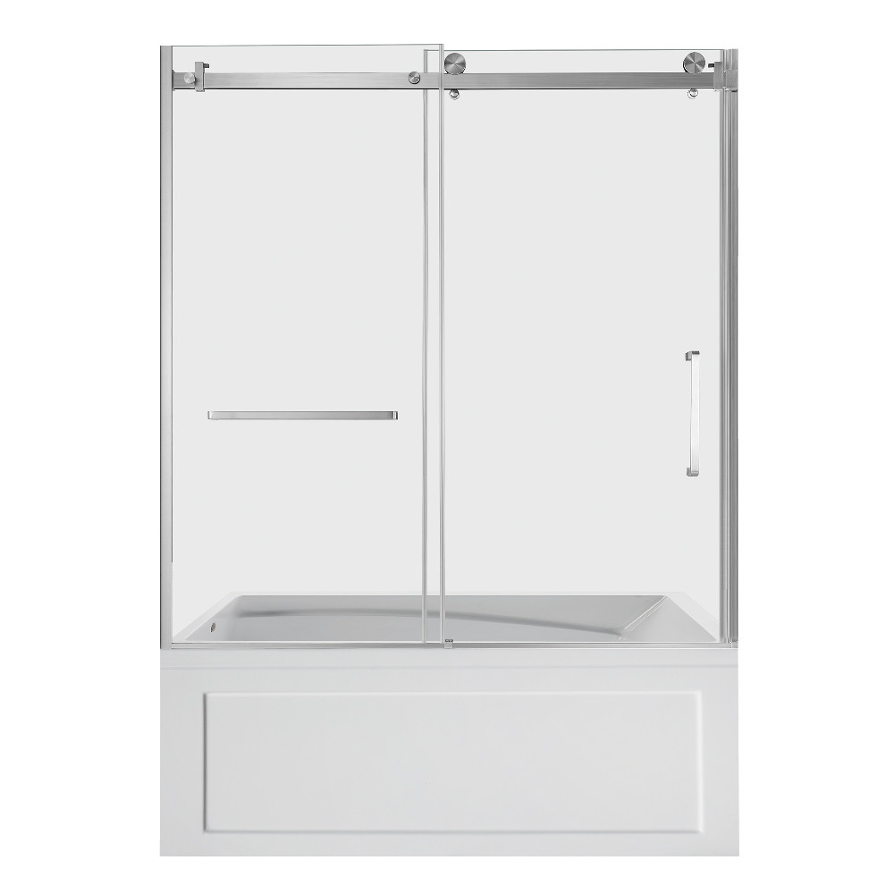 KVTAM6032L22B8 60 x 32 x 81.25 in. Acrylic Rectangular 3-Wall Anti-Skid Alcove Tub Combo with Tub Door - White & Brushed Nickel