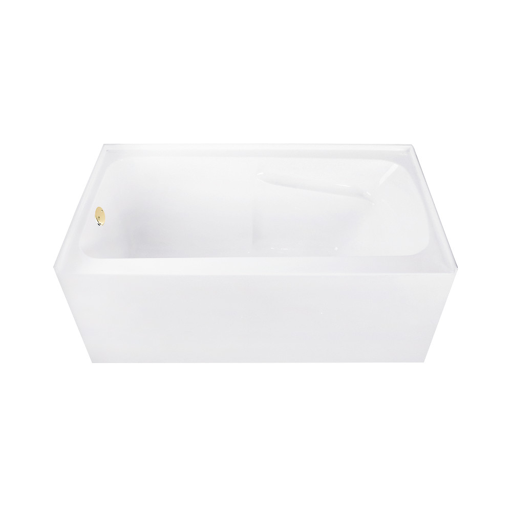 54in. Acrylic Rectangular Alcove Tub Combo - Glossy White & Polished Brass