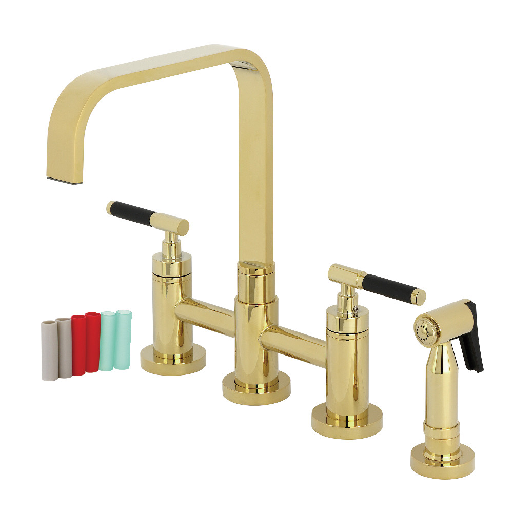 Picture of Kingston Brass KS8252CKLBS 8 x 8.5 x 12 in. Kaiser Bridge Kitchen Faucet with Brass Side Sprayer, Polished Brass