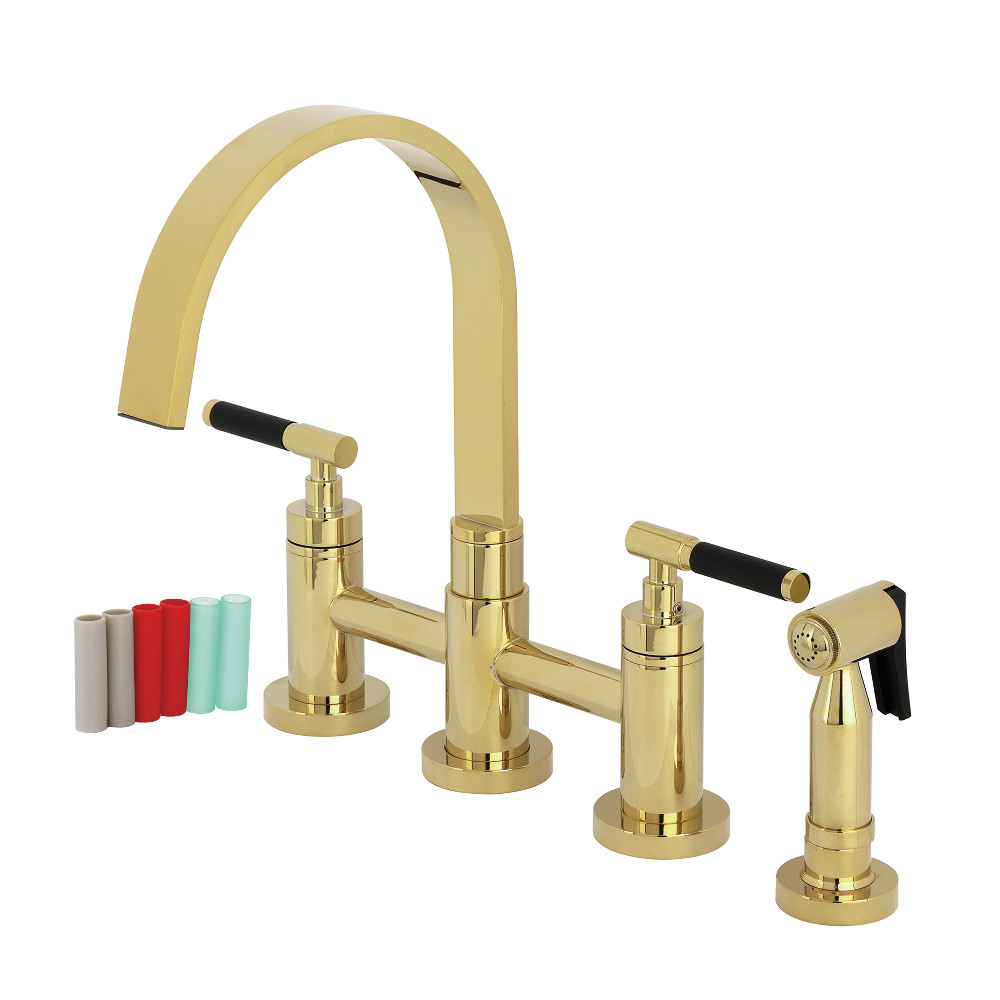 Picture of Kingston Brass KS8262CKLBS 8 x 7.31 x 12.31 in. Kaiser Bridge Kitchen Faucet with Brass Side Sprayer, Polished Brass