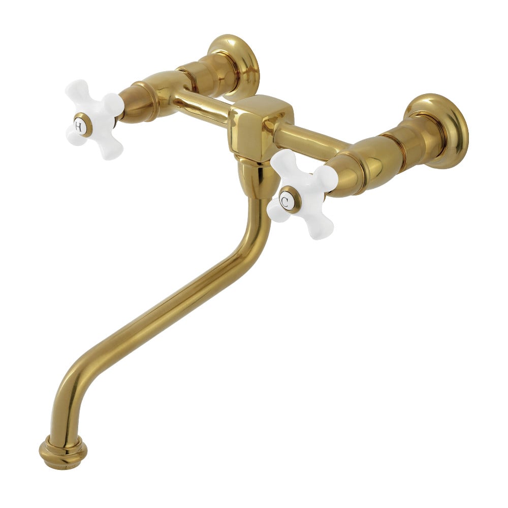 KS1217PX Heritage Double-Handle Wall Mount Bathroom Faucet - Brushed Brass