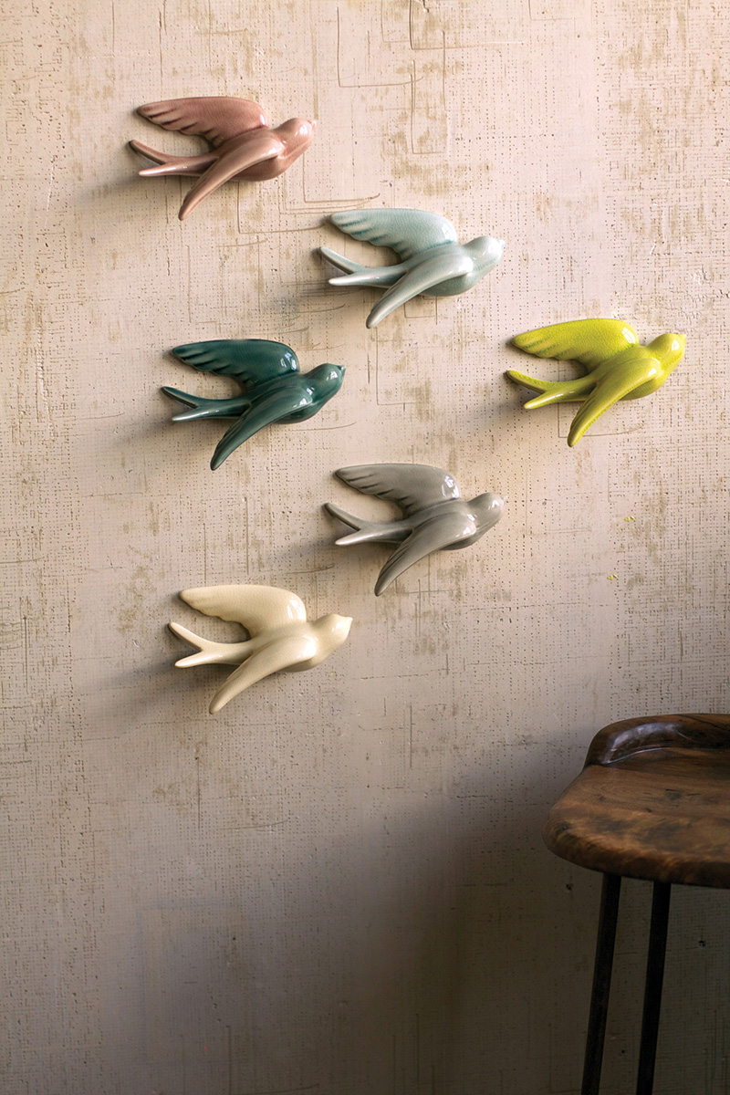 5 x 2 x 6 in. Hanging Ceramic Swallows - Set of 6