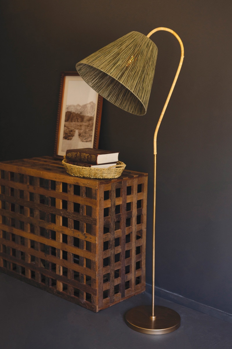 NNL2780X Rattan Wrapped Floor Lamp with Raffia Shade - Multi Color