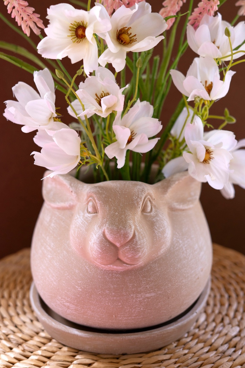CHU1055K Cement Easter Rabbit Planter, Multi Color