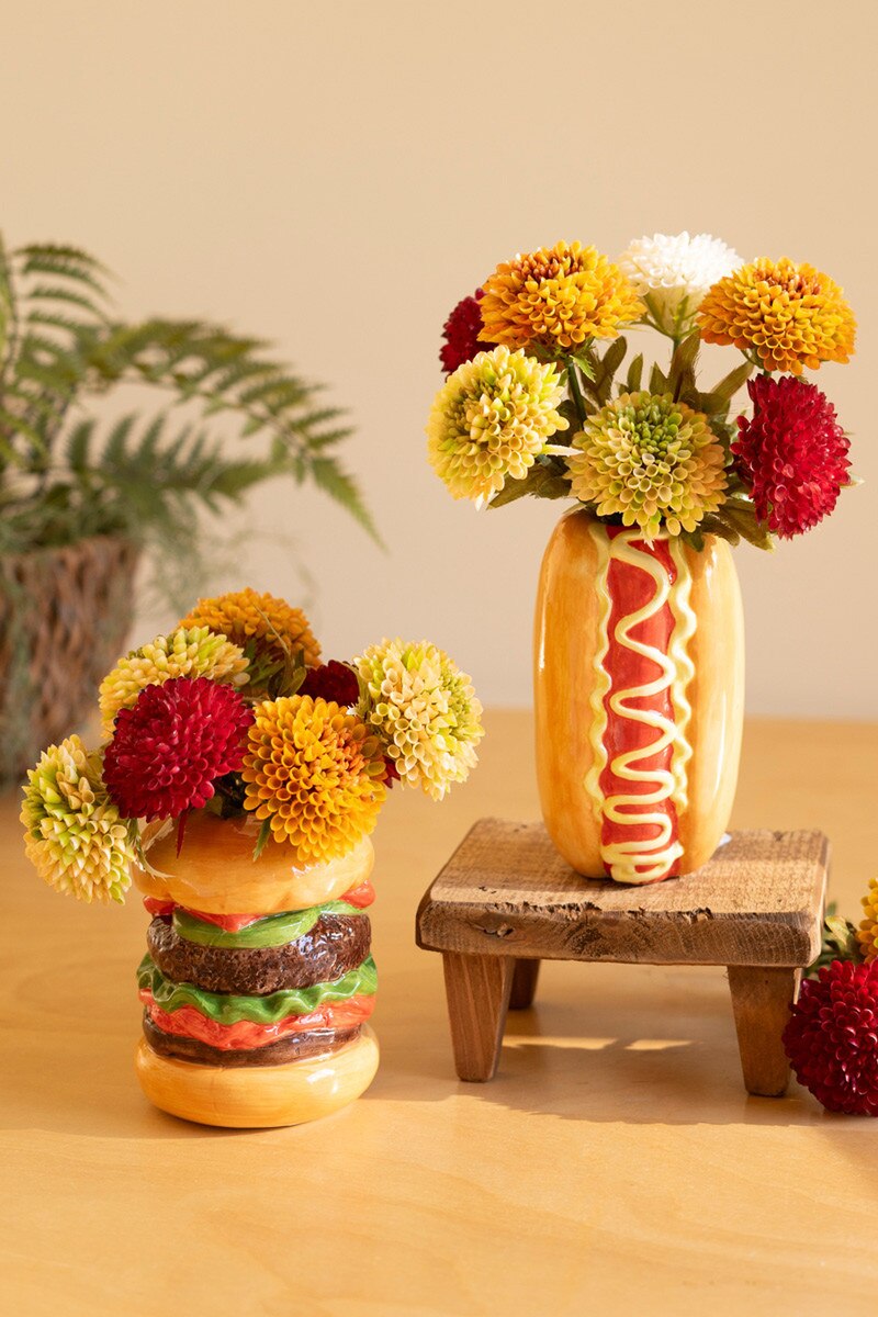 CTEN1024K Ceramic Hamburger & Hotdog Vases, Multi Color - Set of 2