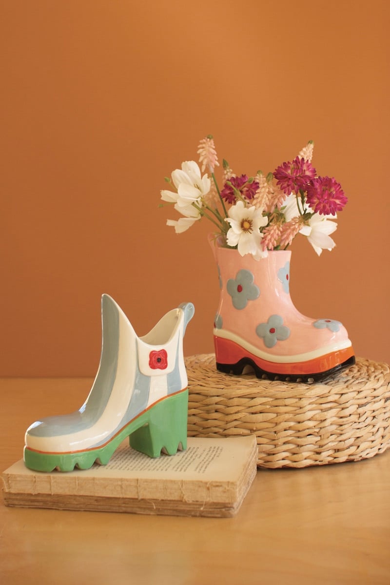 CWA1024K Colorful Ceramic Rubber Boot Vases, Multi Color - Set of 2