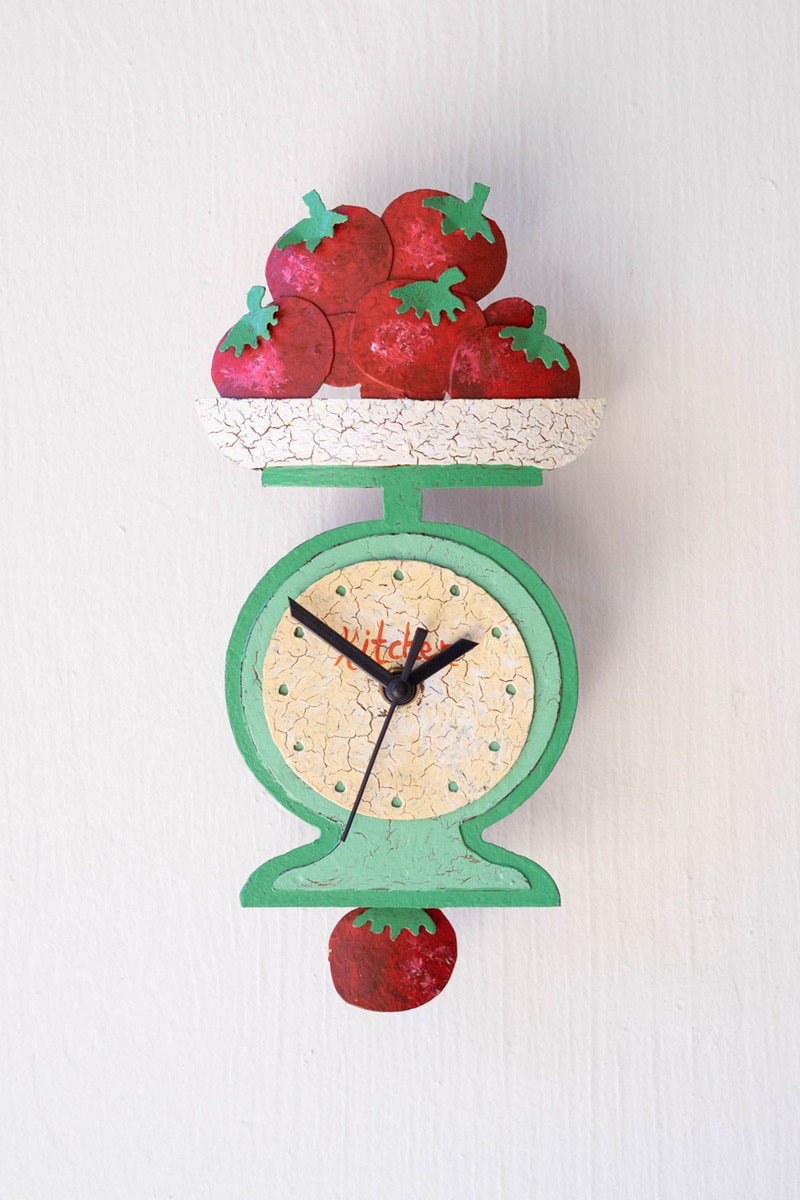 CX9211K 5 x 2 x 11 in. Hand-Painted Tomatoes on Scale Wall Clock with Moving Pendulum - Multi Color