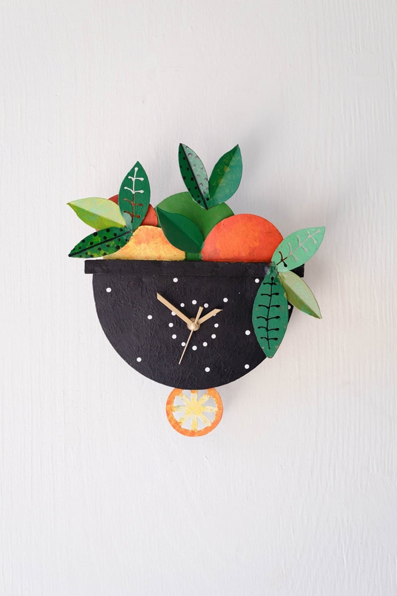 CX9212K 11 x 2 x 11 in. Hand-Painted Fruit Wall Clock with Moving Pendulum - Multi Color