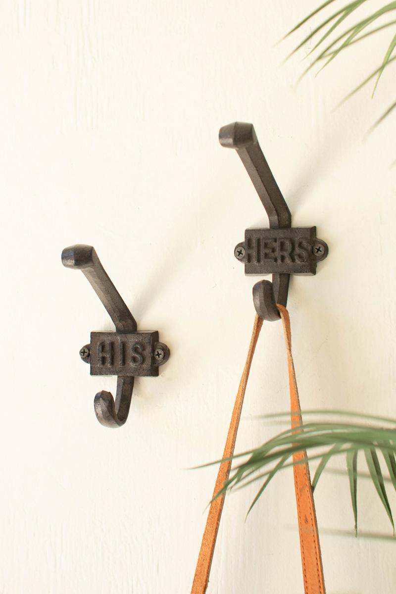 CYB1509K Cast Iron His & Hers Hooks, Brown - Set of 2