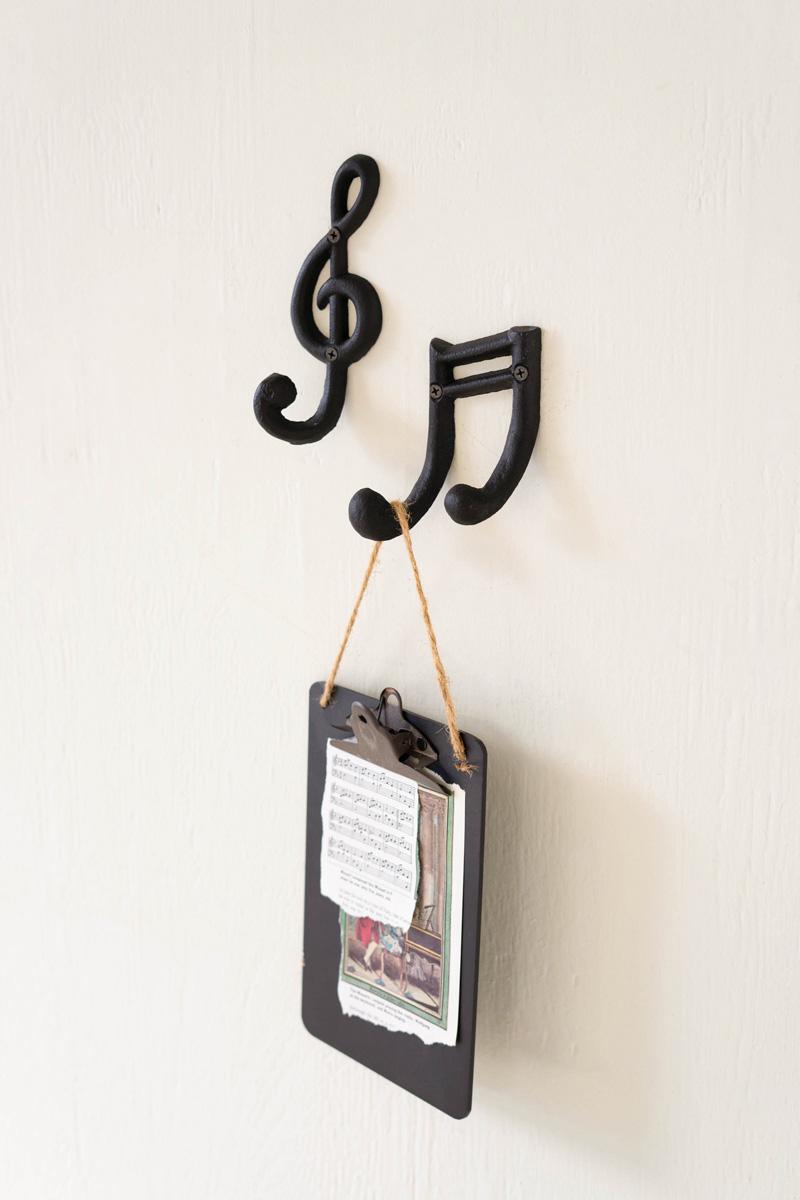 CYB1532K Cast Iron Musical Notes Hooks, Black - Set of 2