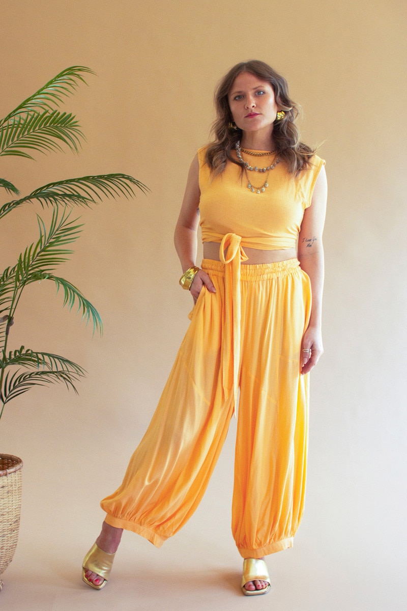 NELL1109K Challis Drawstring Balloon Pant & Cumin, Yellow