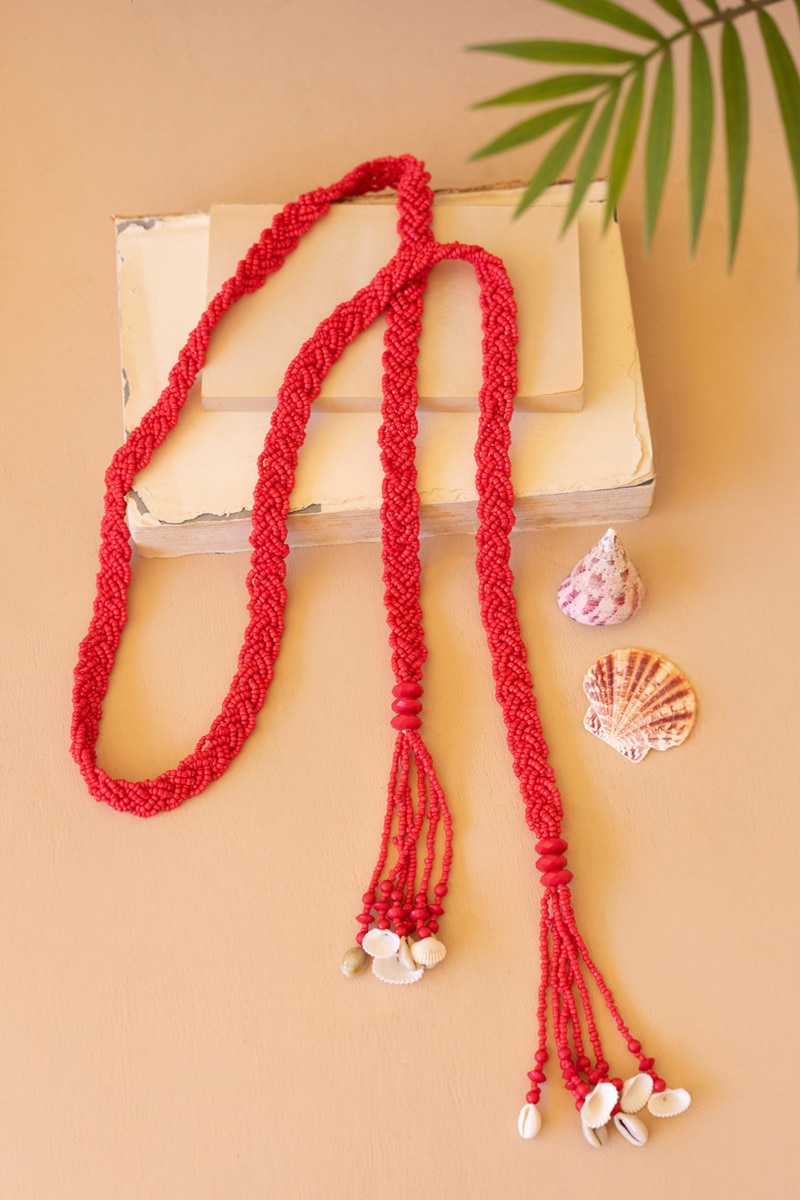 NELL1165K Seeded Bead Saffron Belt, Red