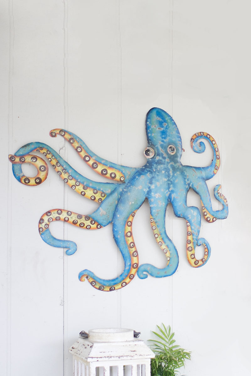 32 x 28 in. Hand Hammered Recycled Metal Octopus Wall Hanging
