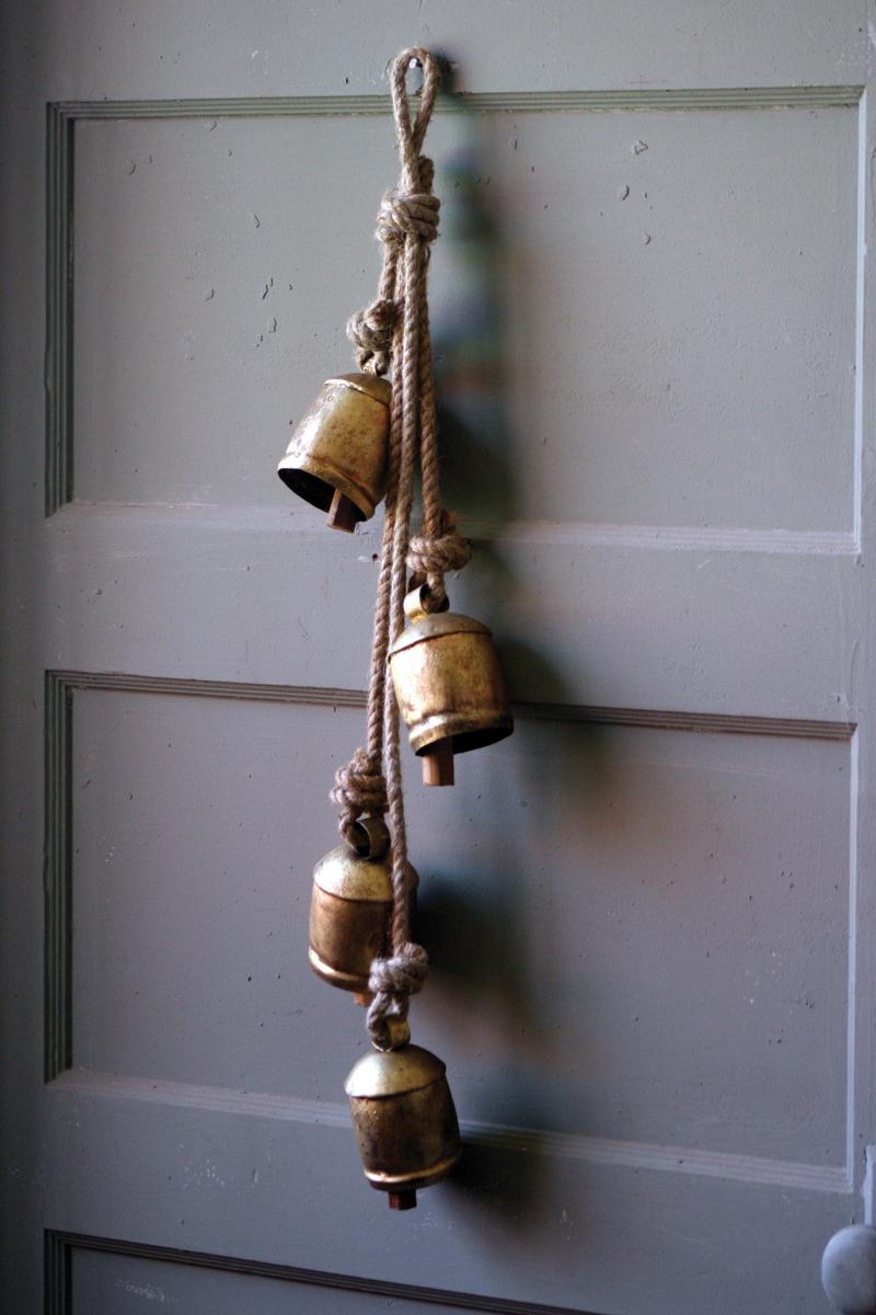 NKC3786 26 in. Four Rustic Iron Hanging Bells with Rope