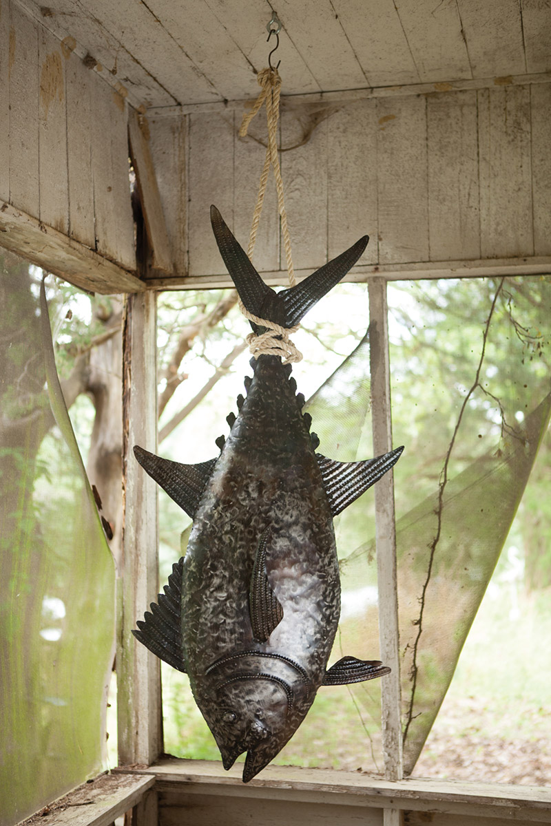24in. x 50in. Recycled Metal Tuna Wall Art - Blue - Unique Home Decor
