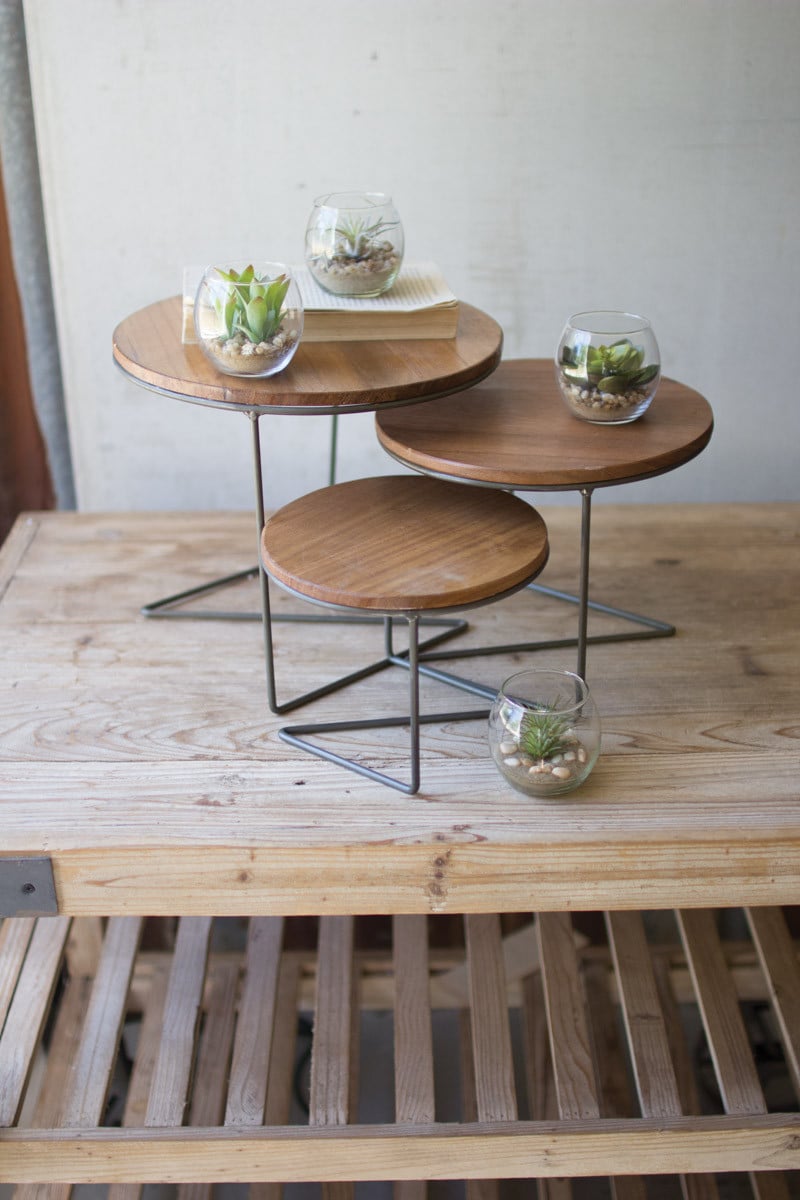 Display Risers with Wood Tops, Set of 3
