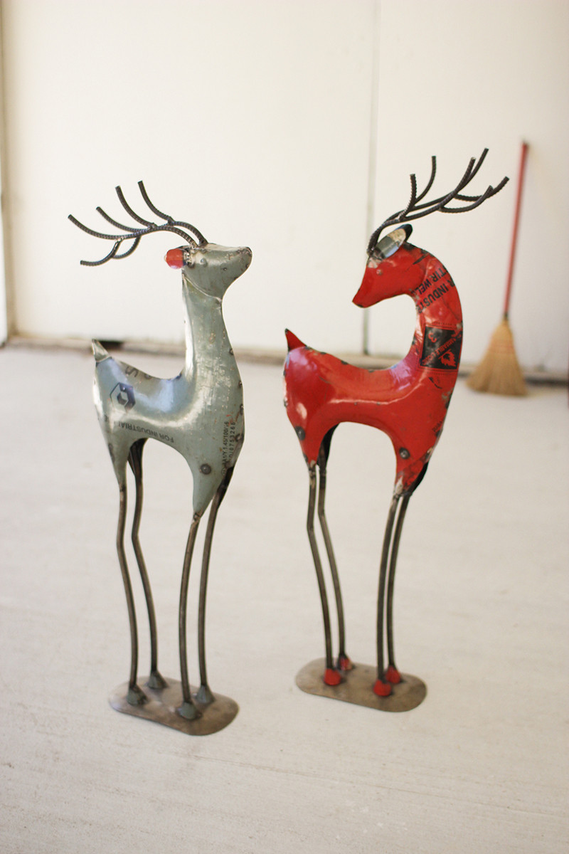 NTM1152 Recycled Iron Deer Decor, Multi Color - Set of 2