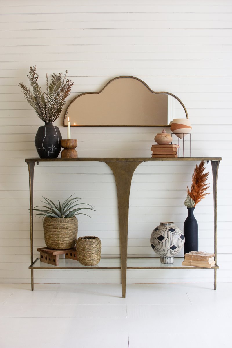 Picture of Kalalou CLL2689 Antique Brass & Glass Sofa Table