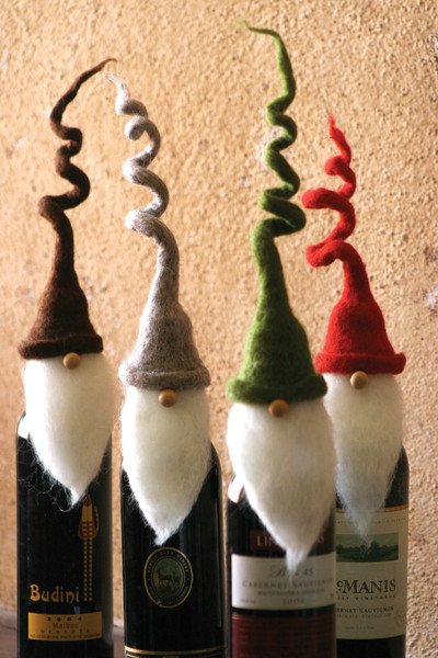 Picture of Kalalou CHB1116 Felt Santa Wine Toppers with Curly Hats, Multi Color - Set of 4