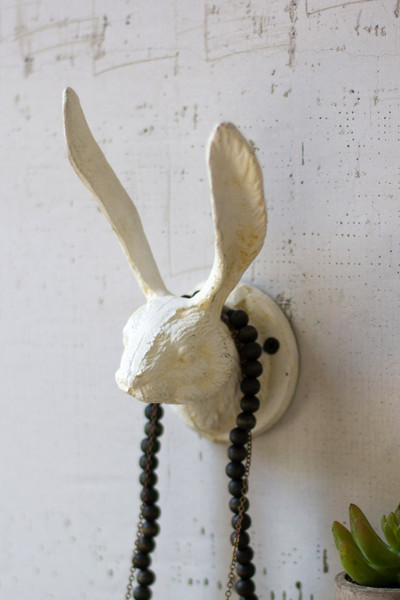 CXX2235 Cast Iron Rabbit Wall Hook, Antique White