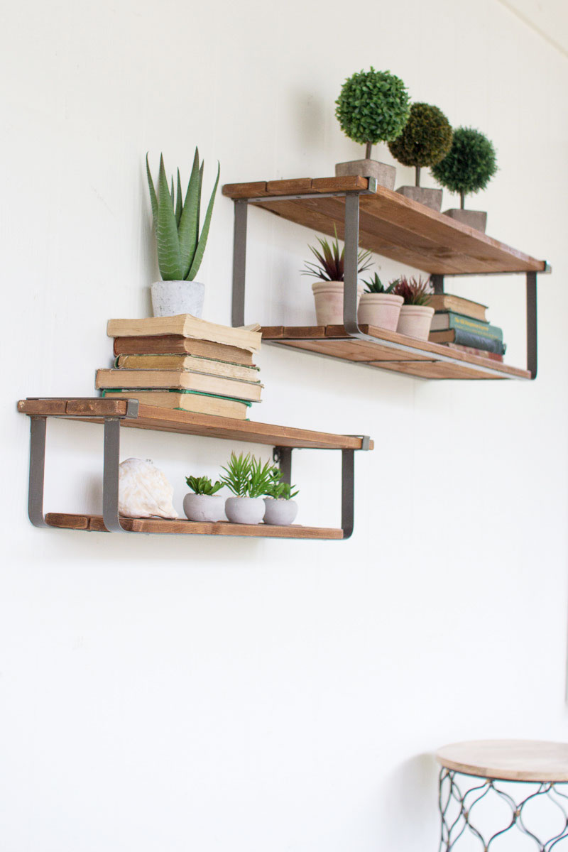 Picture of Kalalou CQ6915 36 x 10.5 x 10.5 in. Recycled Wood & Metal Shelves - Set of 2