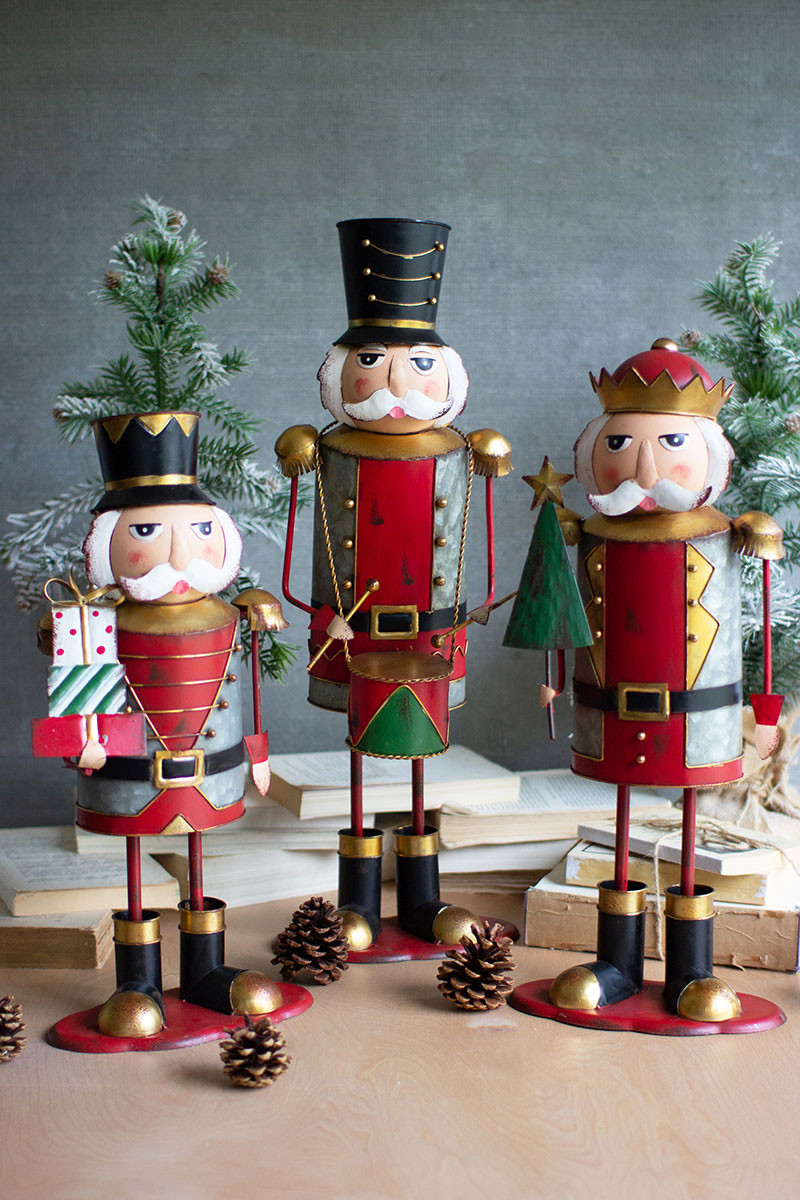 CZG1393 One Each Design Painted Metal Nutcrackers, Multi Color - Set of 3