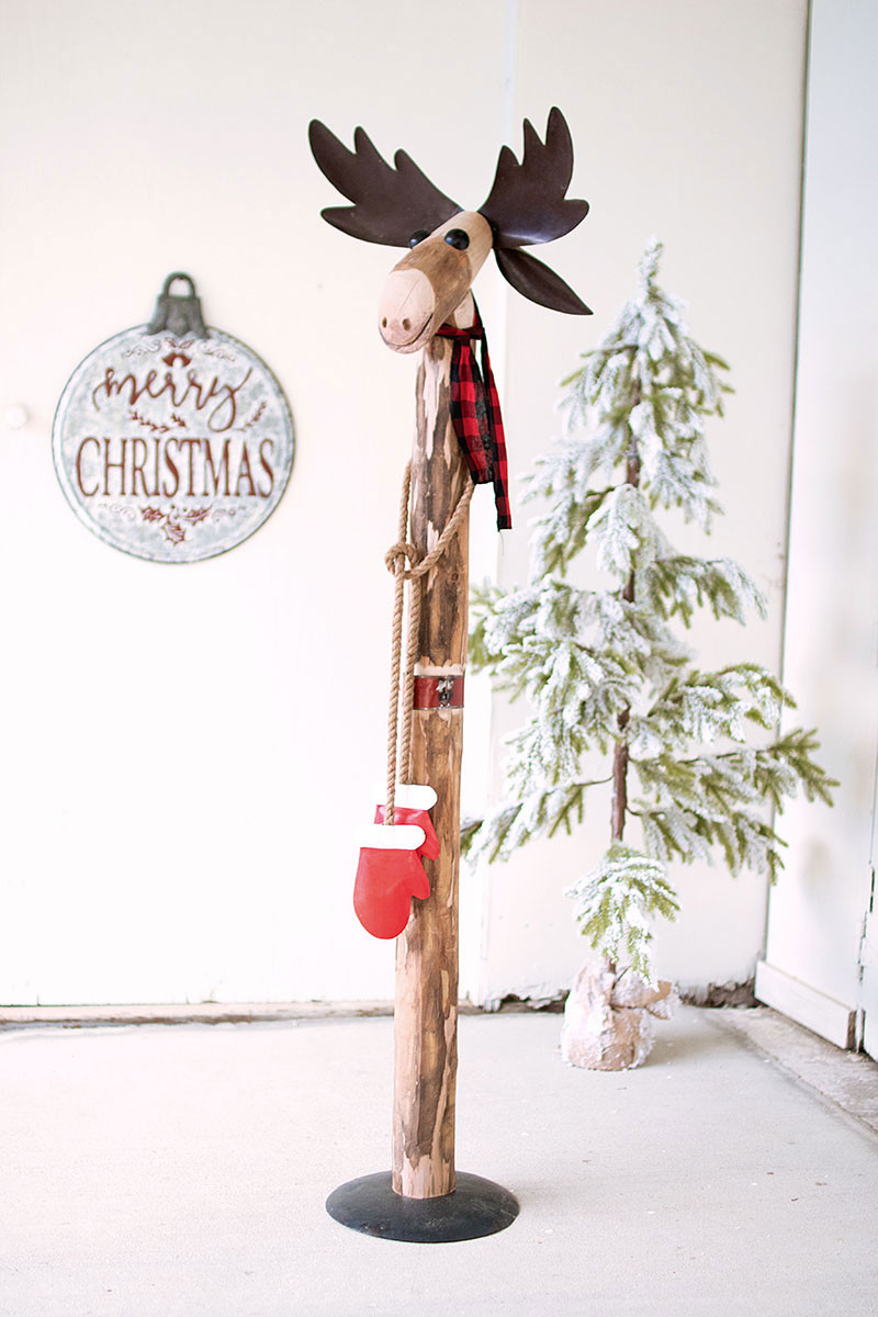 NBA2371 Recycled Wood & Iron Moose, Multi Color