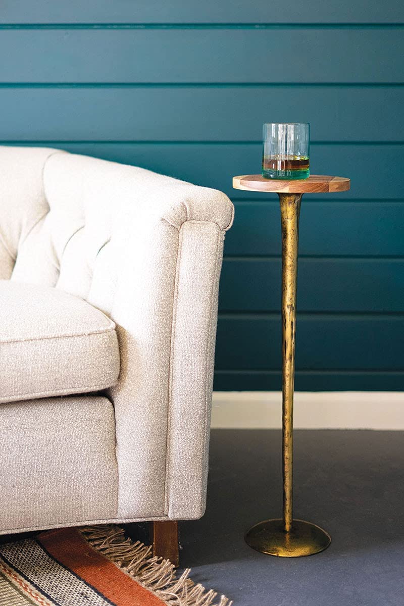Picture of Kalalou NPV1303 Antique Brass Cocktail Table with Acacia Wood Top, Gold