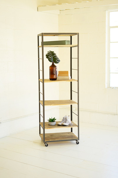 CQ7564 24 x 18 x 72 in. Tall Shelving Unit with Adjustable Recycled Wood Shelves, Gunmetal & Natural