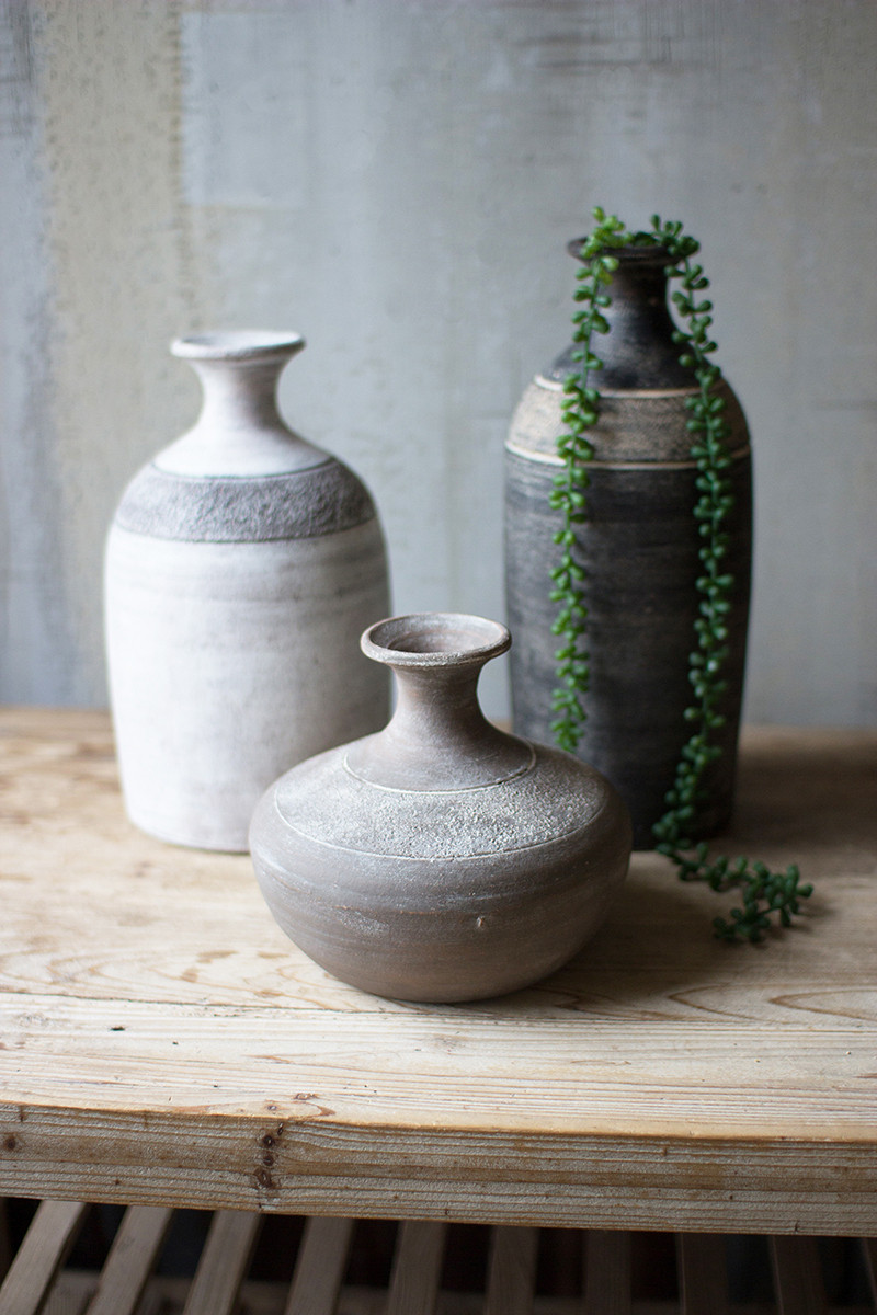 H3241 Black, Grey & White Clay Vessel - Set of 3
