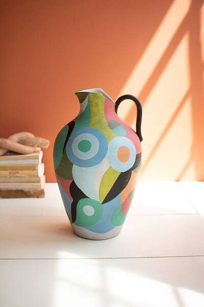 Picture of Kalalou CPH3497 10 x 17 in. Ceramic Pitcher with One Handle&#44; Multi Color